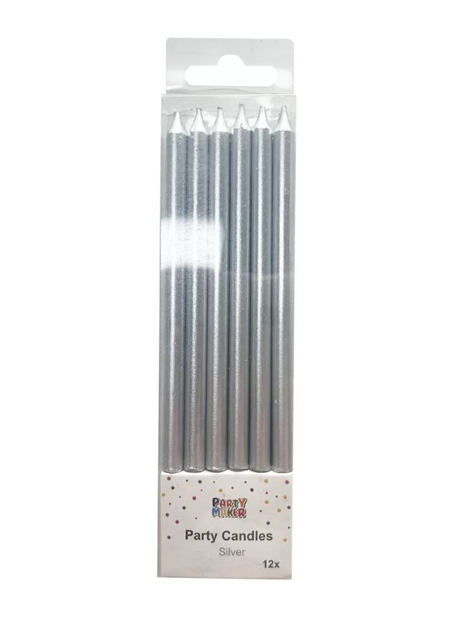 Metallic Silver Candle with Holder - 12 pack