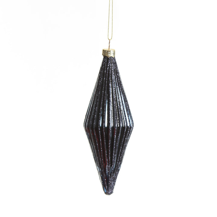 Midnight Blue Ribbed Teardrop Christmas Bauble