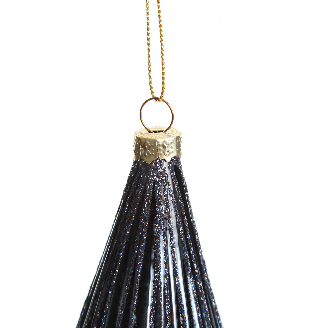Midnight Blue Ribbed Teardrop Christmas Bauble