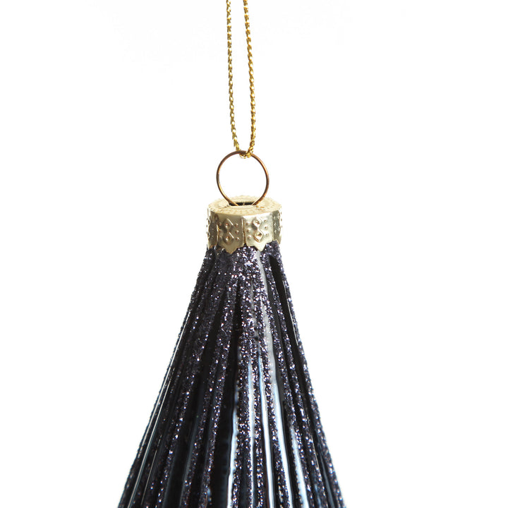 Midnight Blue Ribbed Teardrop Christmas Bauble
