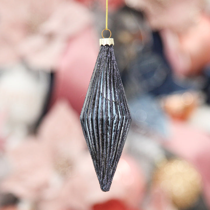Midnight Blue Ribbed Teardrop Christmas Bauble