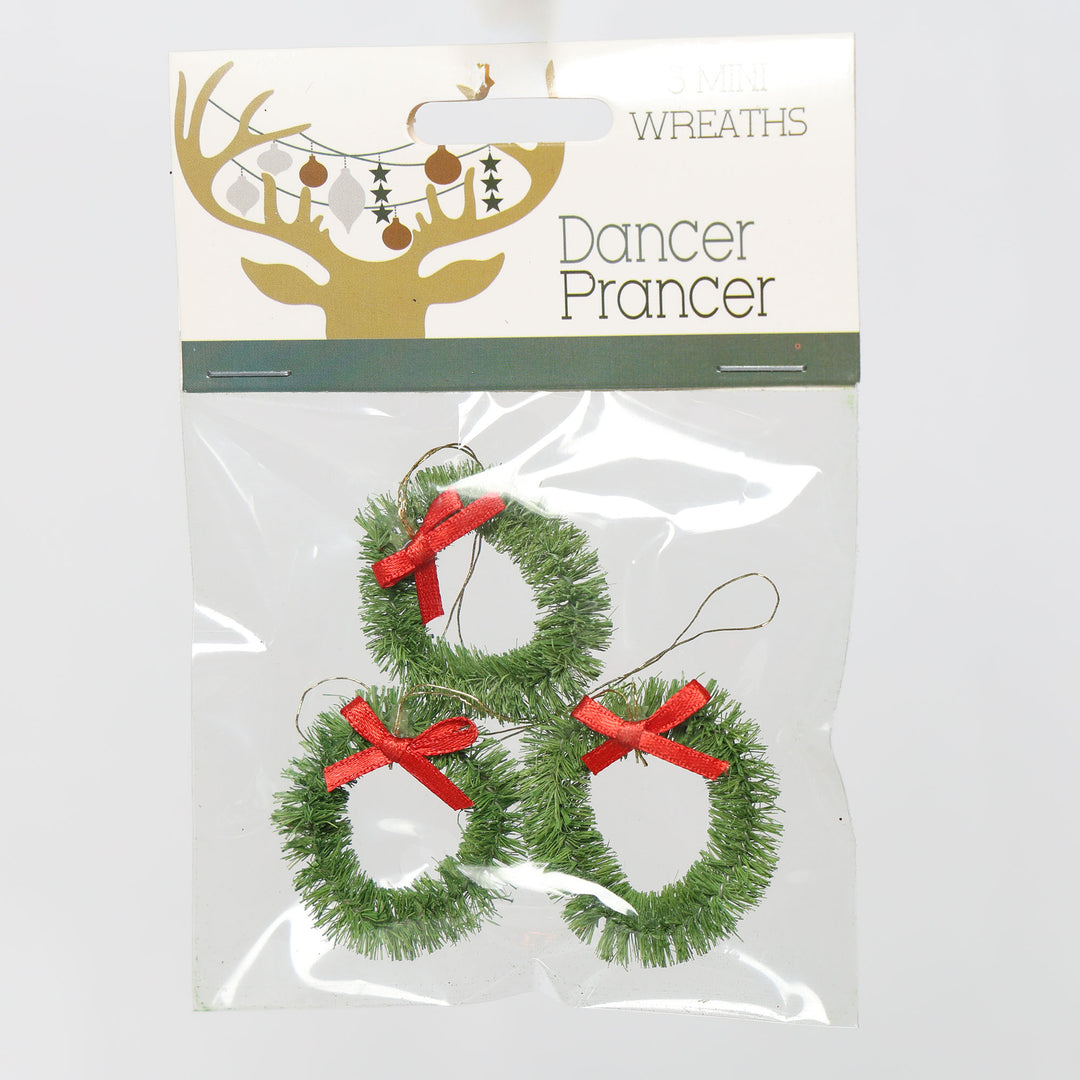 Mini Green Christmas Wreaths - Pack of 3