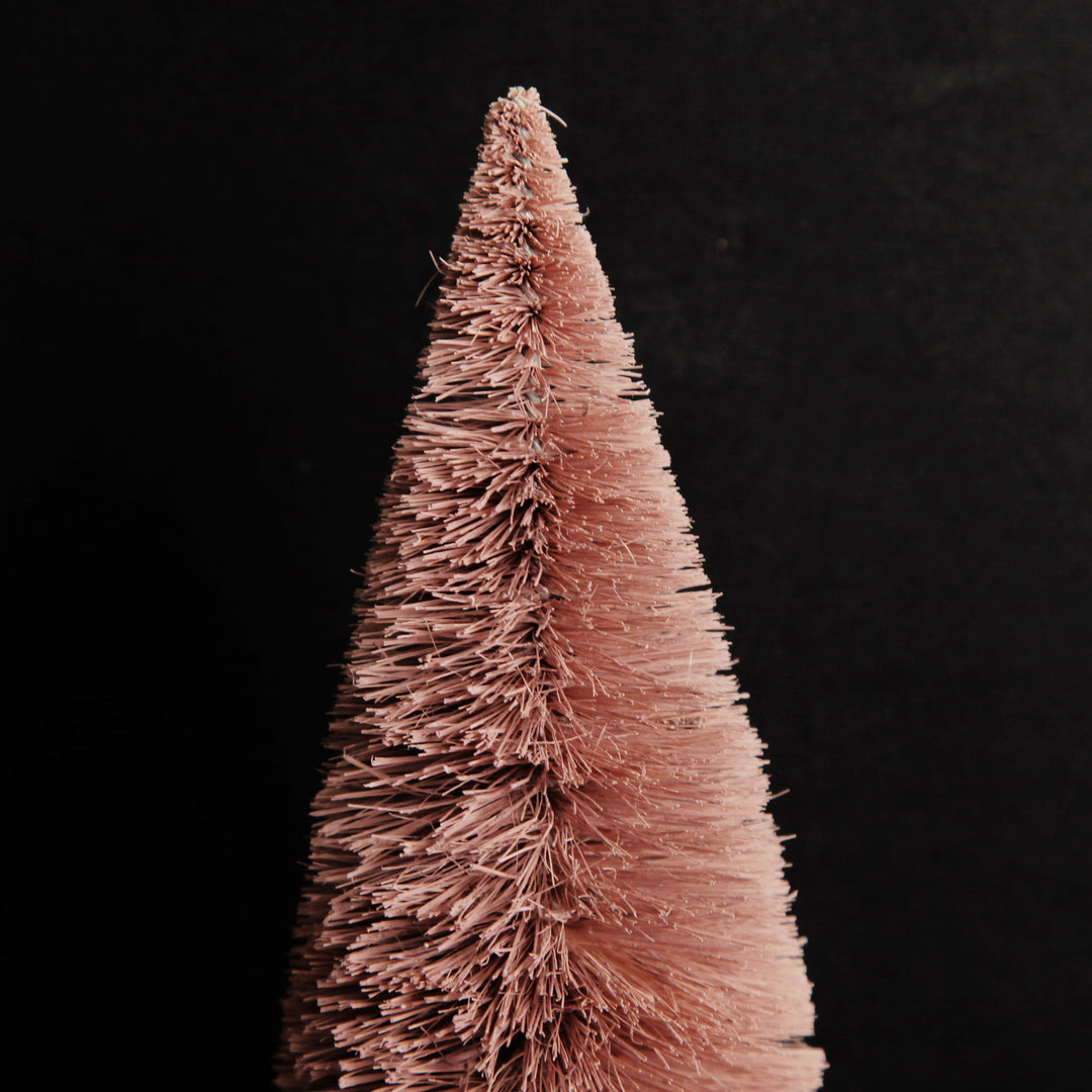 Mini Pink Bottle Brush Christmas Tree with Glitter Top - Set of 2
