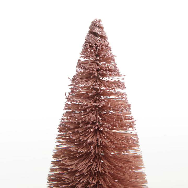 Mini Pink Bottle Brush Christmas Tree with Glitter Top - Set of 2