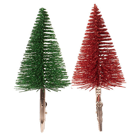 Mini Green &amp; Red Sisal Christmas Tree Clips - Pack of 2