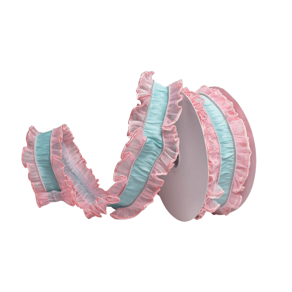 Mint and Pink Ruffle Ribbon 64mm