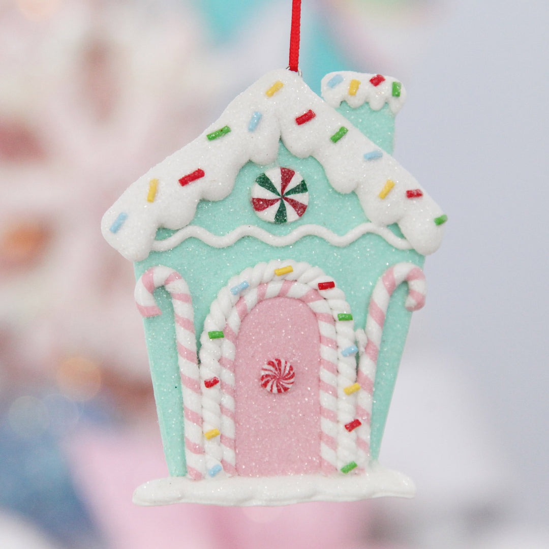 Mint Green Candy Gingerbread House Tree Decoration