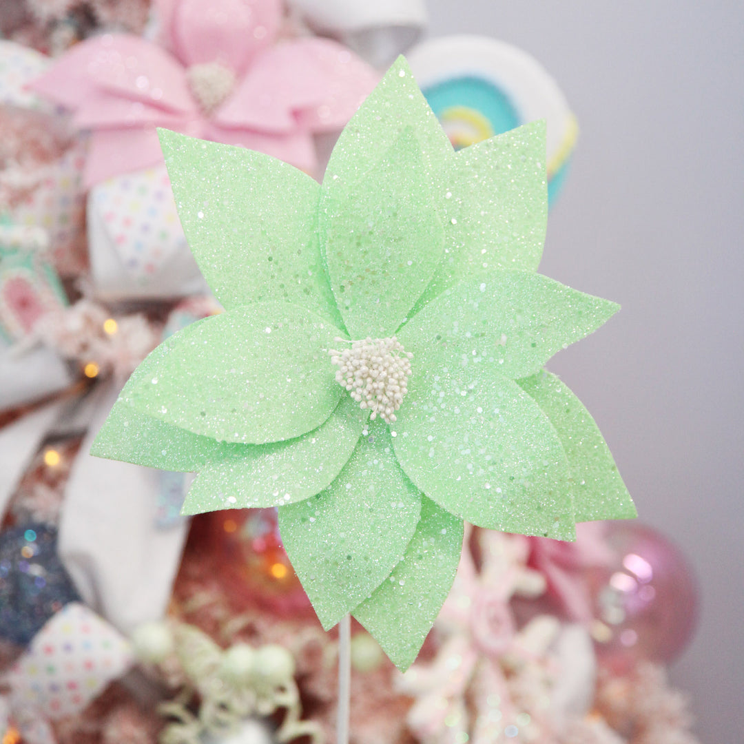 Mint Green Flower with Silver Glitter