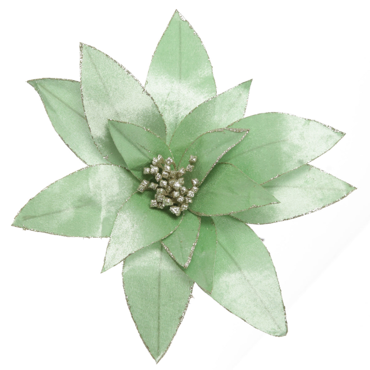 Mint Green Lily Flower Stem with Gold Glitter Trim 