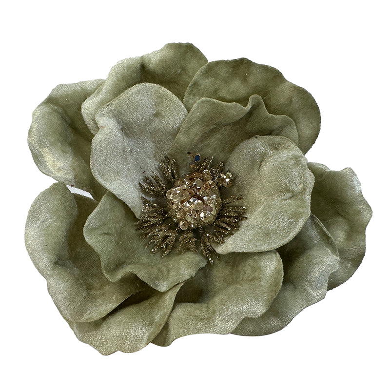 Sage Green Velour Magnolia Flower Clip