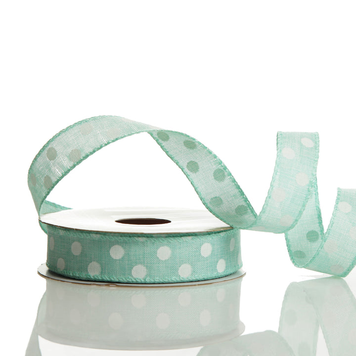 Mint Green Wire Edge Ribbon with Spots - 2.5cm