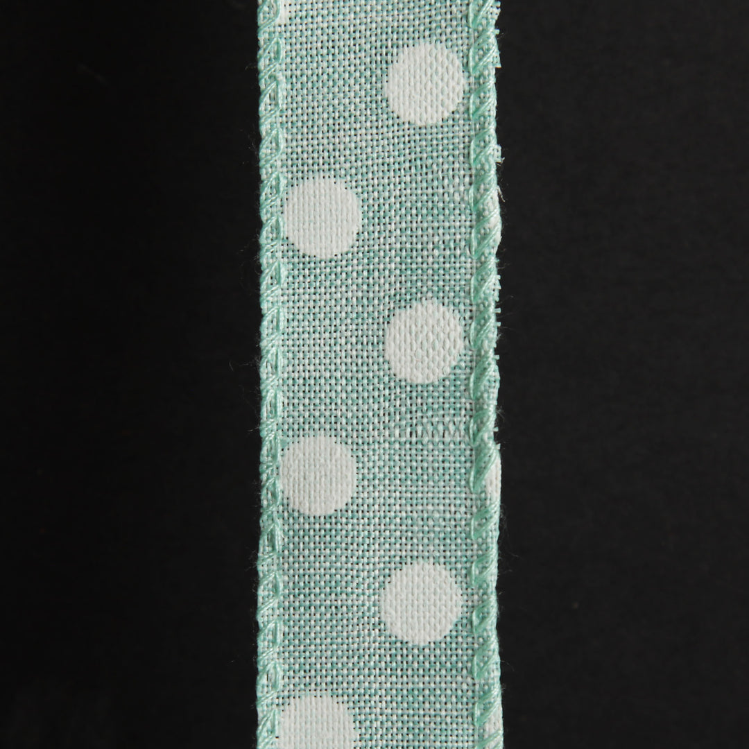 Mint Green Wire Edge Ribbon with Spots - 2.5cm