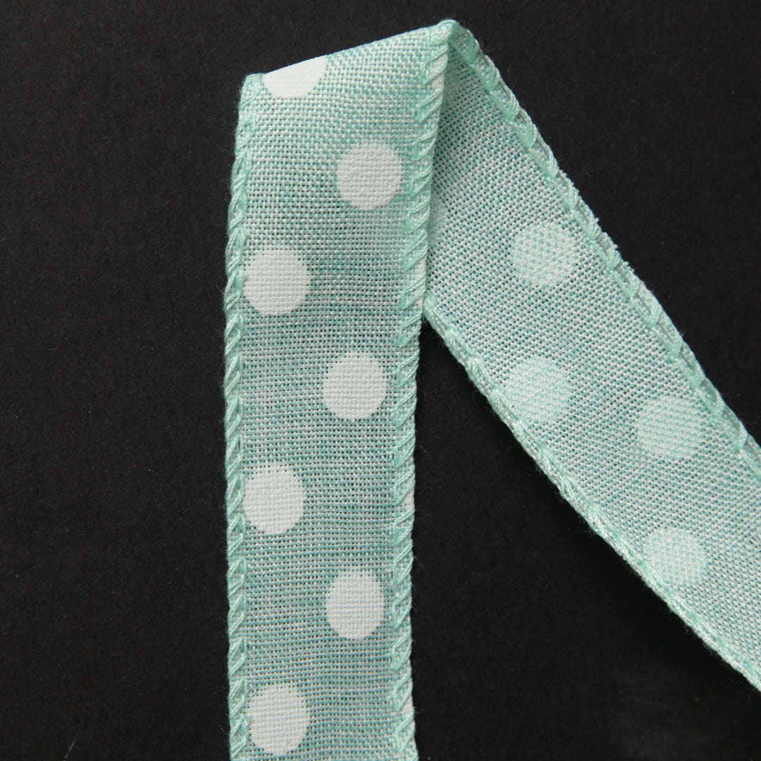Mint Green Wire Edge Ribbon with Spots - 2.5cm