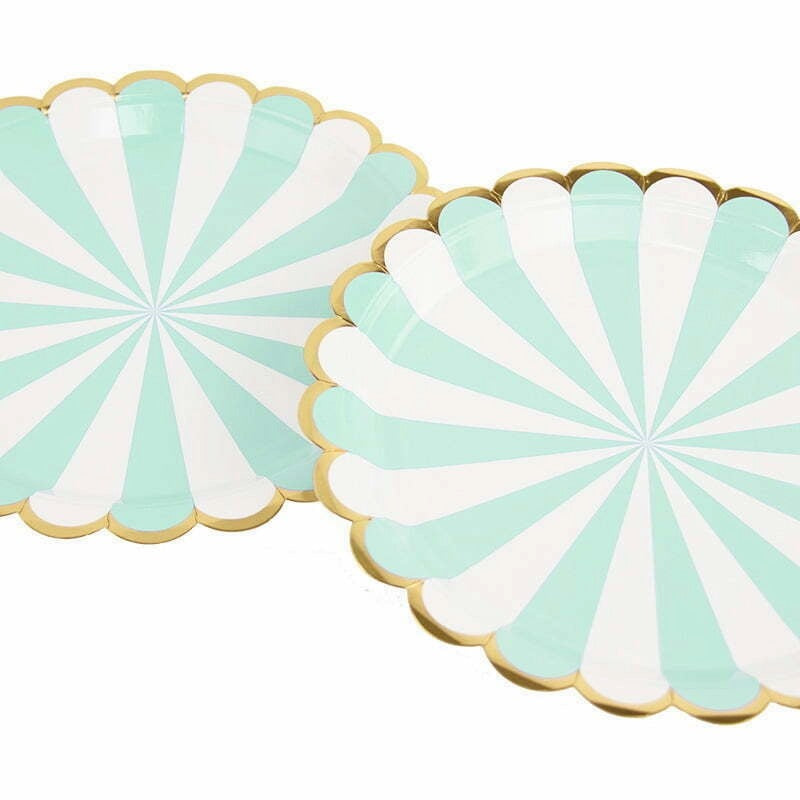 Mint Striped Foil Paper Plates - Pack of 8