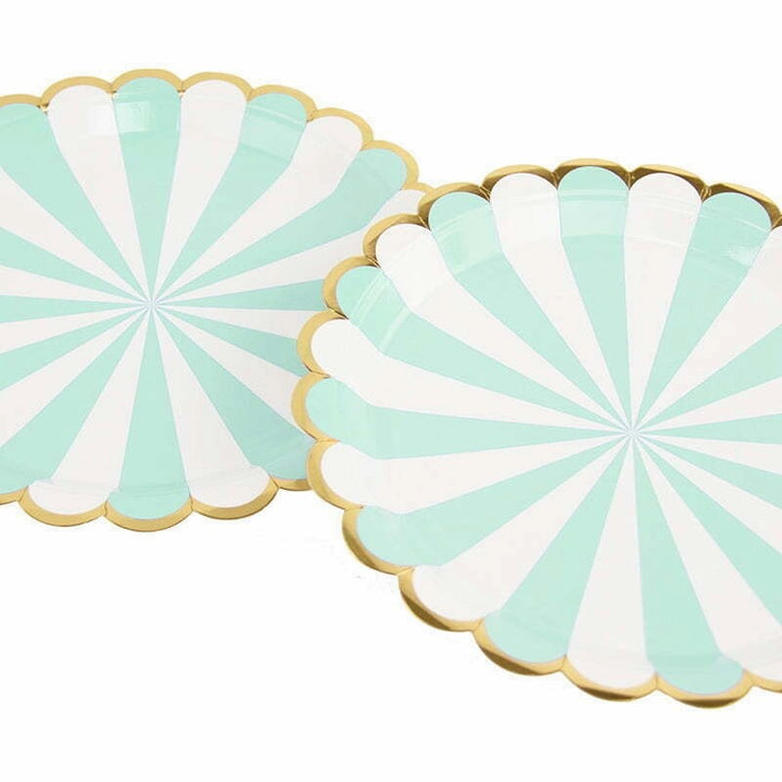 Mint Striped Foil Paper Plates - Pack of 8