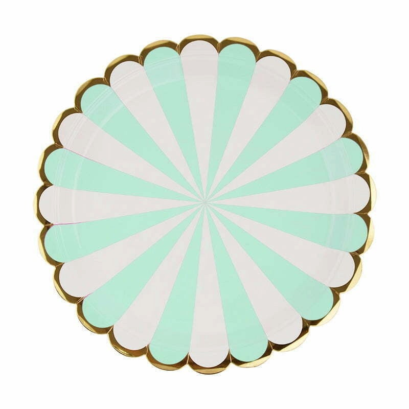 Mint Striped Foil Paper Plates - Pack of 8