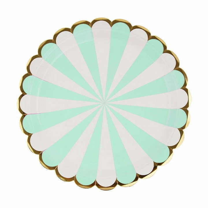 Mint Striped Foil Paper Plates - Pack of 8