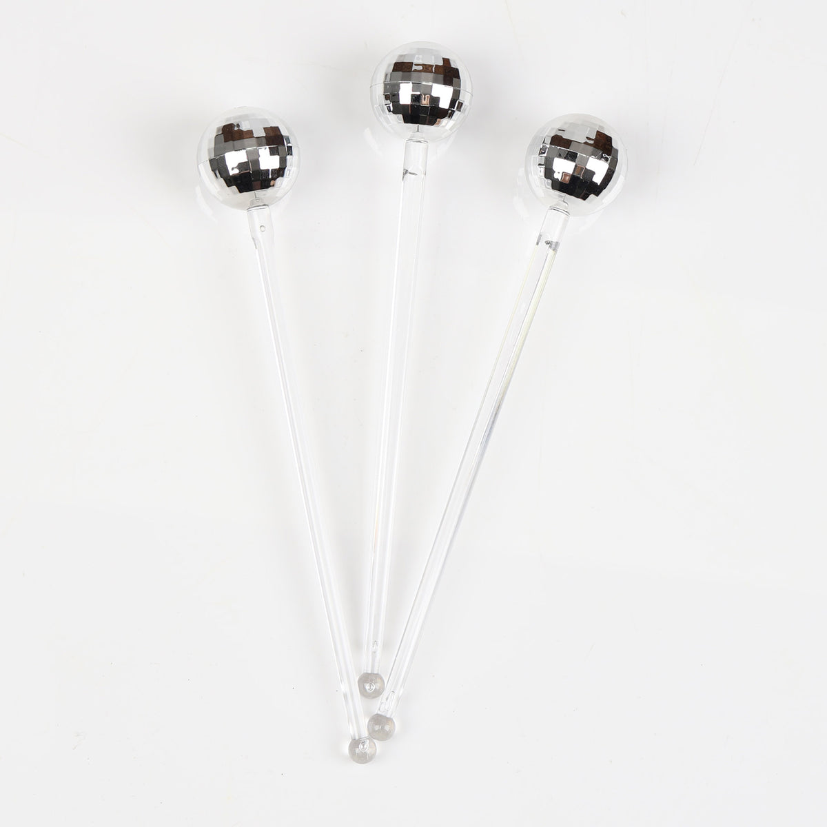 Silver Mirror Ball Swizzel Sticks - Pack of 3