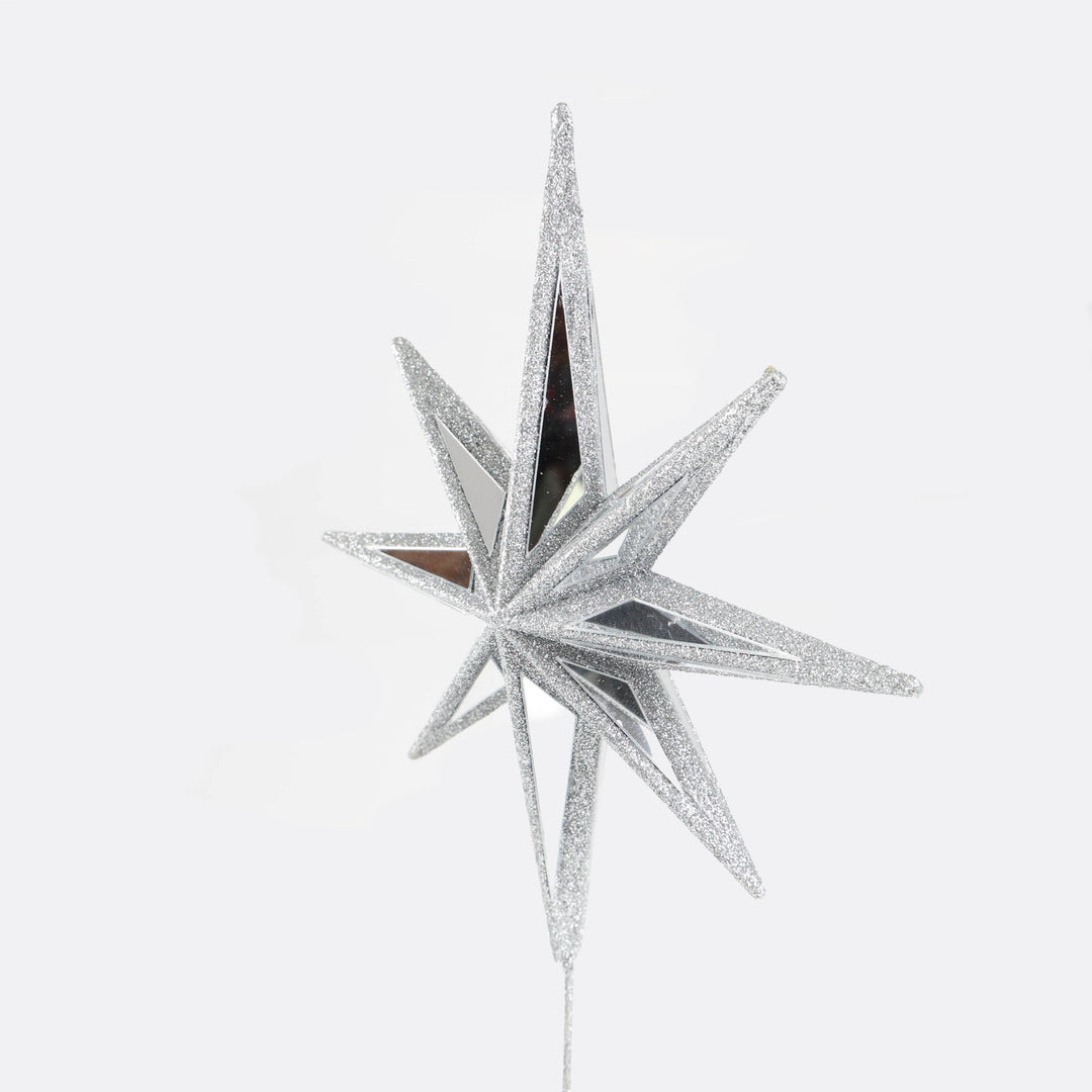 Mirror Celestial Star Tree Topper with Silver Glitter Detail