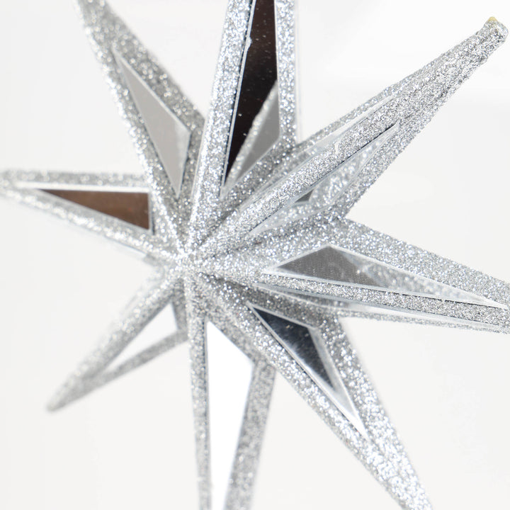 Mirror Celestial Star Tree Topper with Silver Glitter Detail