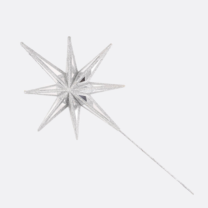 Mirror Celestial Star Tree Topper with Silver Glitter Detail