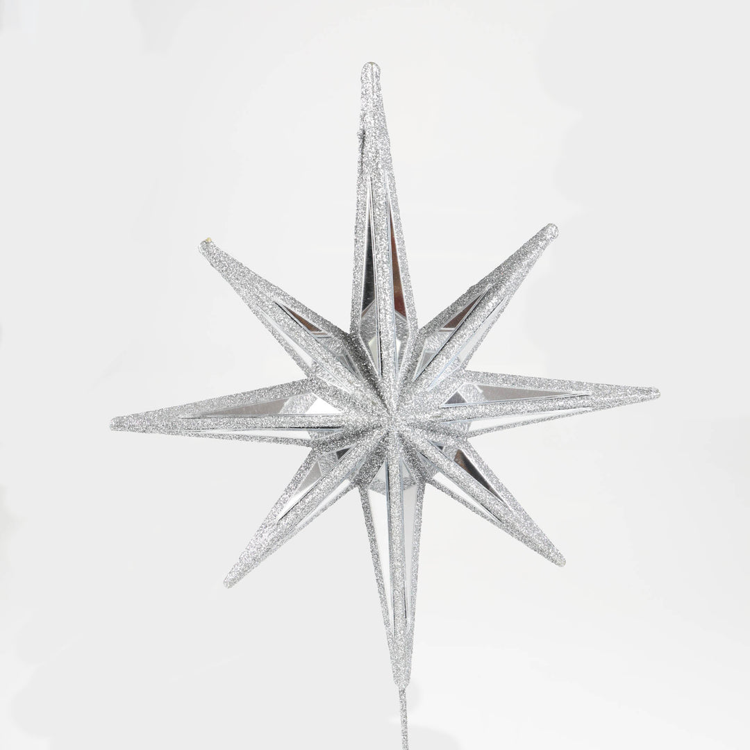 Mirror Celestial Star Tree Topper with Silver Glitter Detail