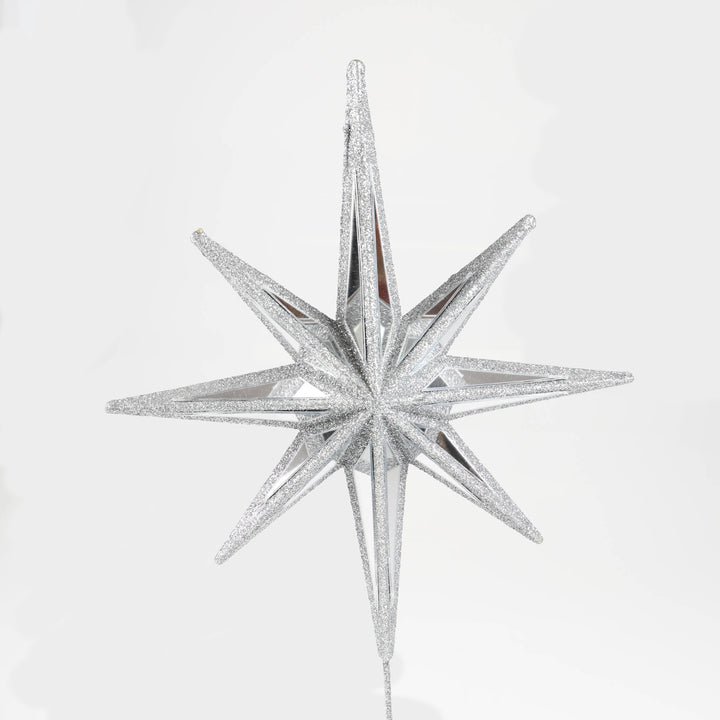 Mirror Celestial Star Tree Topper with Silver Glitter Detail