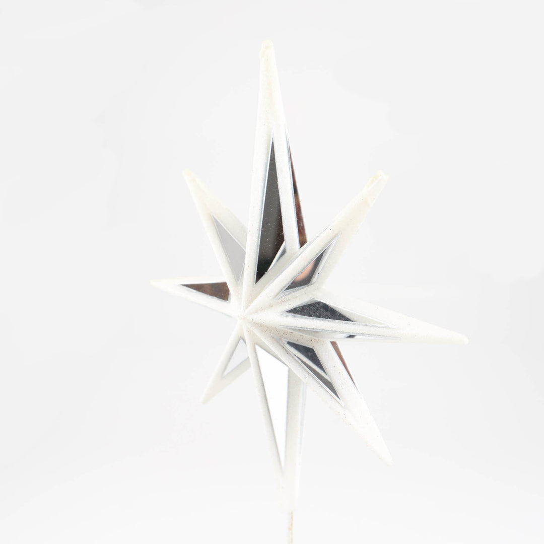 Mirror Celestial Star Tree Topper with White Glitter Detail