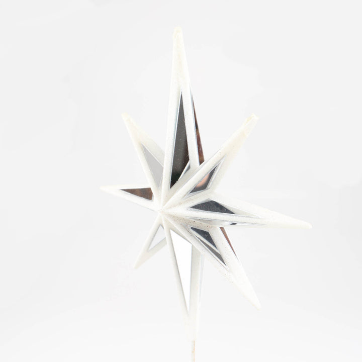 Mirror Celestial Star Tree Topper with White Glitter Detail
