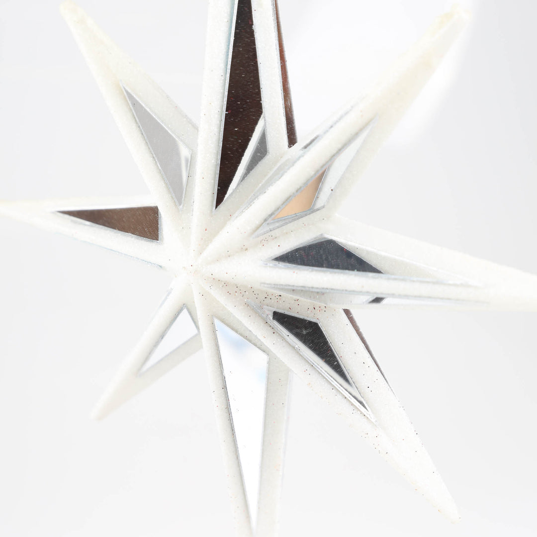 Mirror Celestial Star Tree Topper with White Glitter Detail