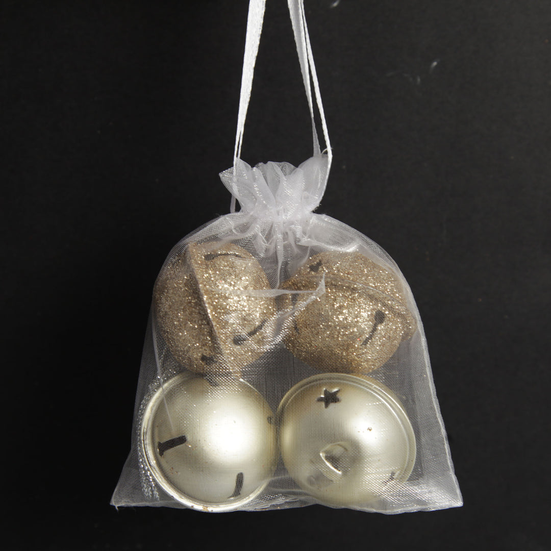 Mixed Finish Gold 4cm Jingle Bell Decorations - Bag of 4