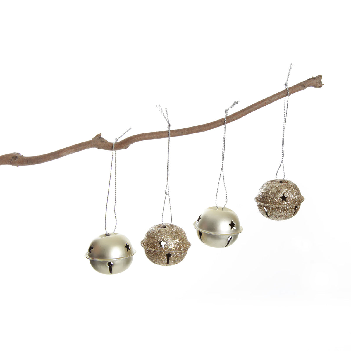 Mixed Finish Gold 4cm Jingle Bell Decorations - Bag of 4