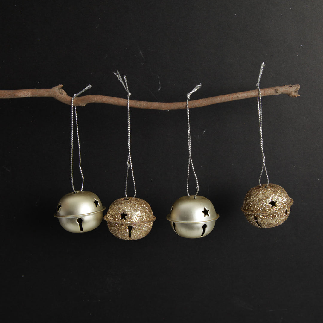 Mixed Finish Gold 4cm Jingle Bell Decorations - Bag of 4