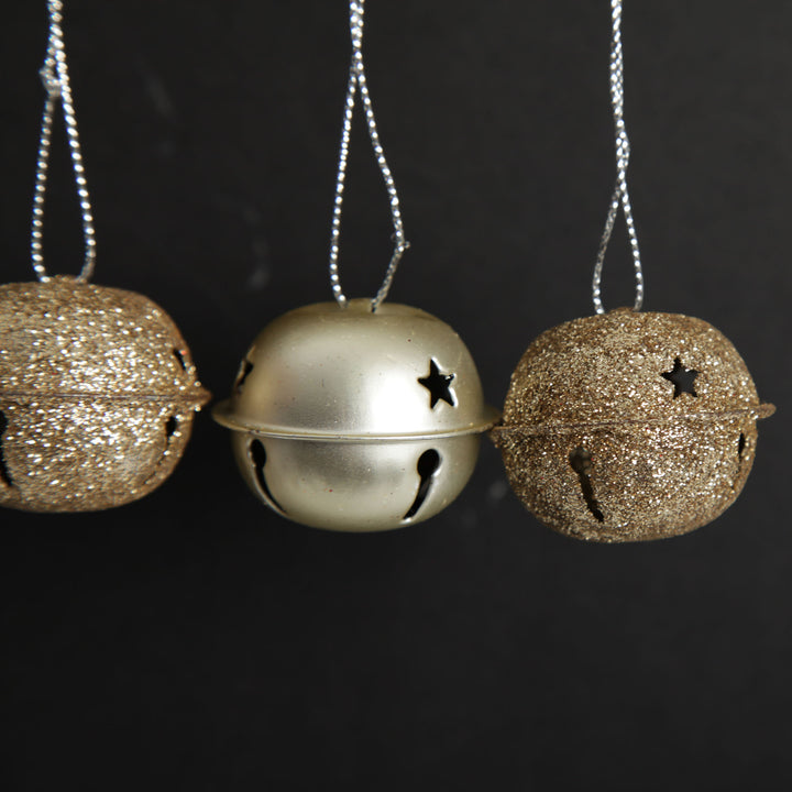 Mixed Finish Gold 4cm Jingle Bell Decorations - Bag of 4