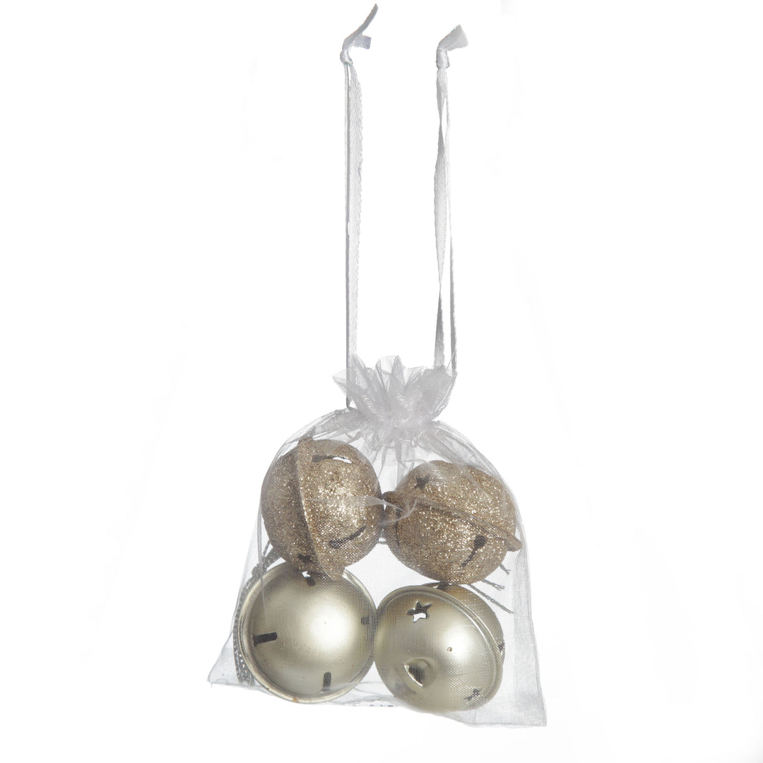 Mixed Finish Gold 4cm Jingle Bell Decorations - Bag of 4