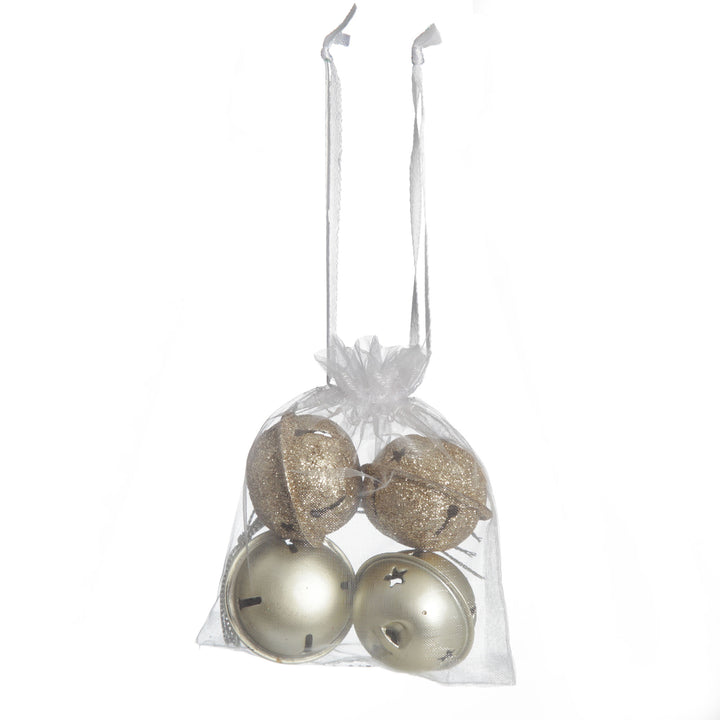 Mixed Finish Gold 4cm Jingle Bell Decorations - Bag of 4