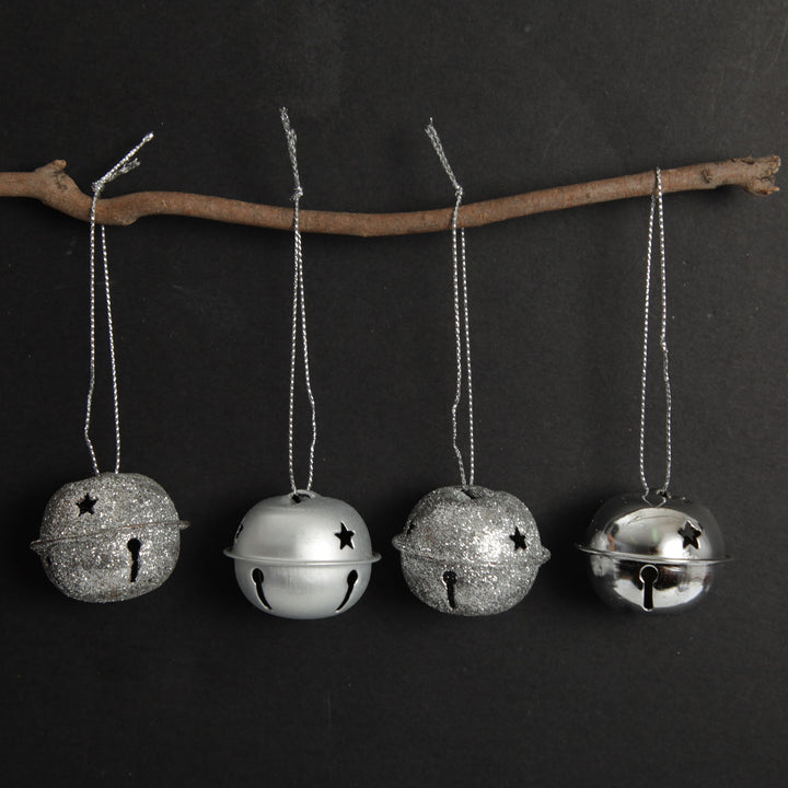 Mixed Finish Silver 4cm Jingle Bell Decorations - Bag of 4