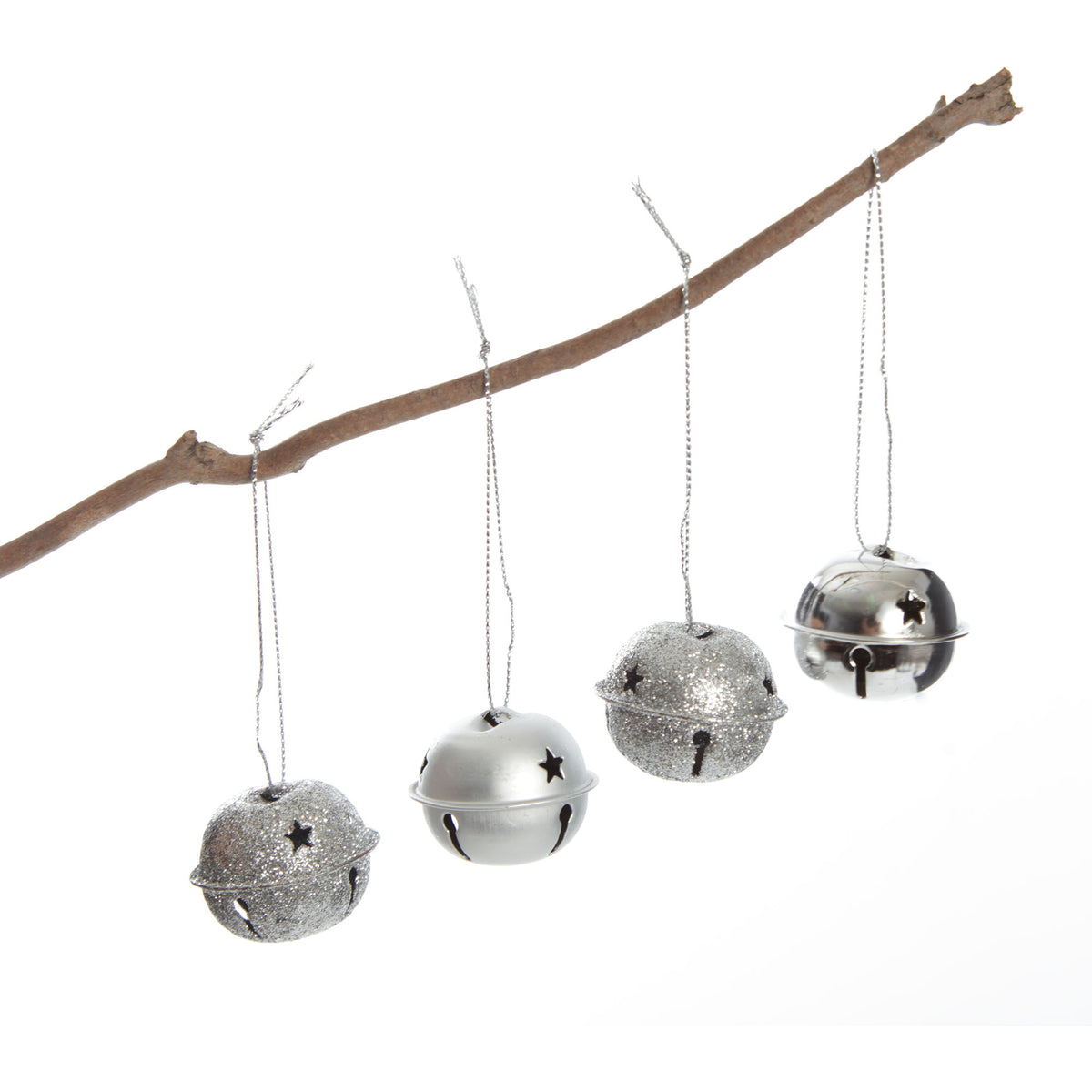 Mixed Finish Silver 4cm Jingle Bell Decorations - Bag of 4