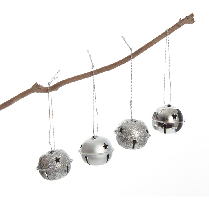 Mixed Finish Silver 4cm Jingle Bell Decorations - Bag of 4