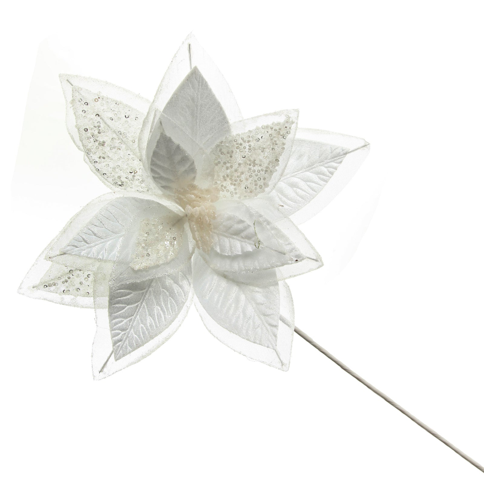 Mixed Petal White Poinsettia Flower Stem
