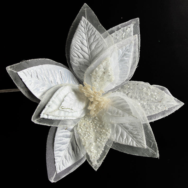 Mixed Petal White Poinsettia Flower Stem
