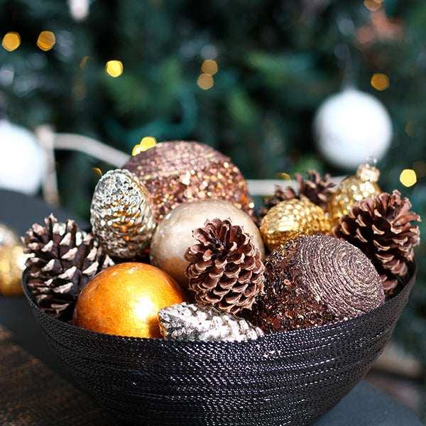 Chocolate Glitter Sequin Christmas Ball in Mixed Metals Christmas