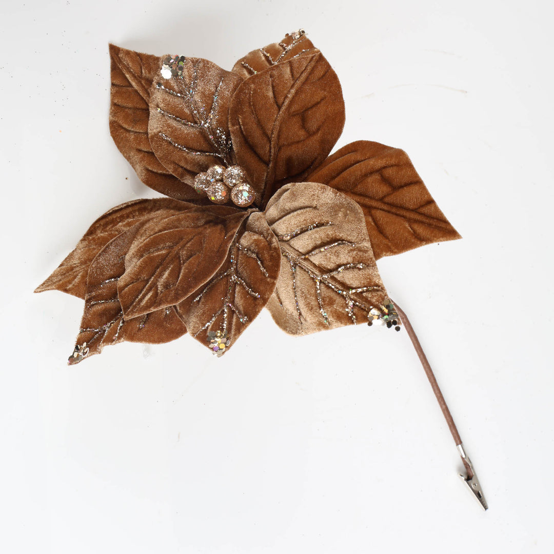 Mocha Velvet Poinsettia Flower Clip