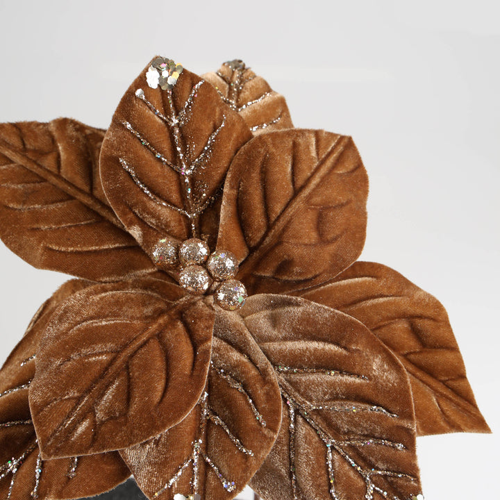 Mocha Velvet Poinsettia Flower Clip