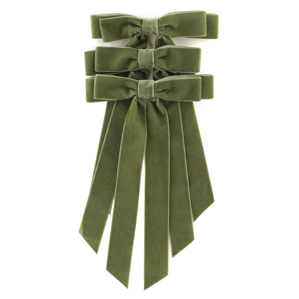 Moss Green Double Bow Clip 23cm - Set of 3