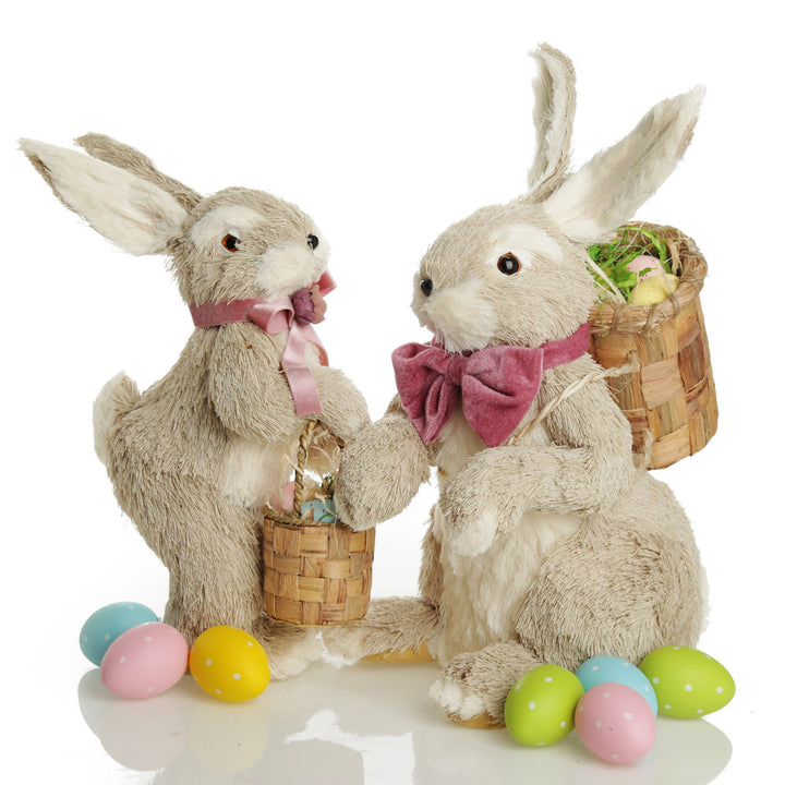 Mrs Bunny Hop Straw Bunny with Pink Neck Tie