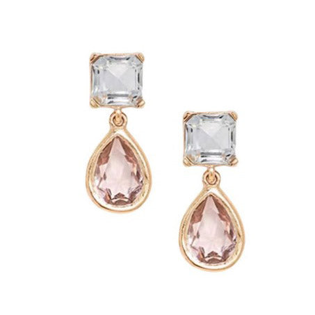Two Tone Crystal Drop Earrings - Pink