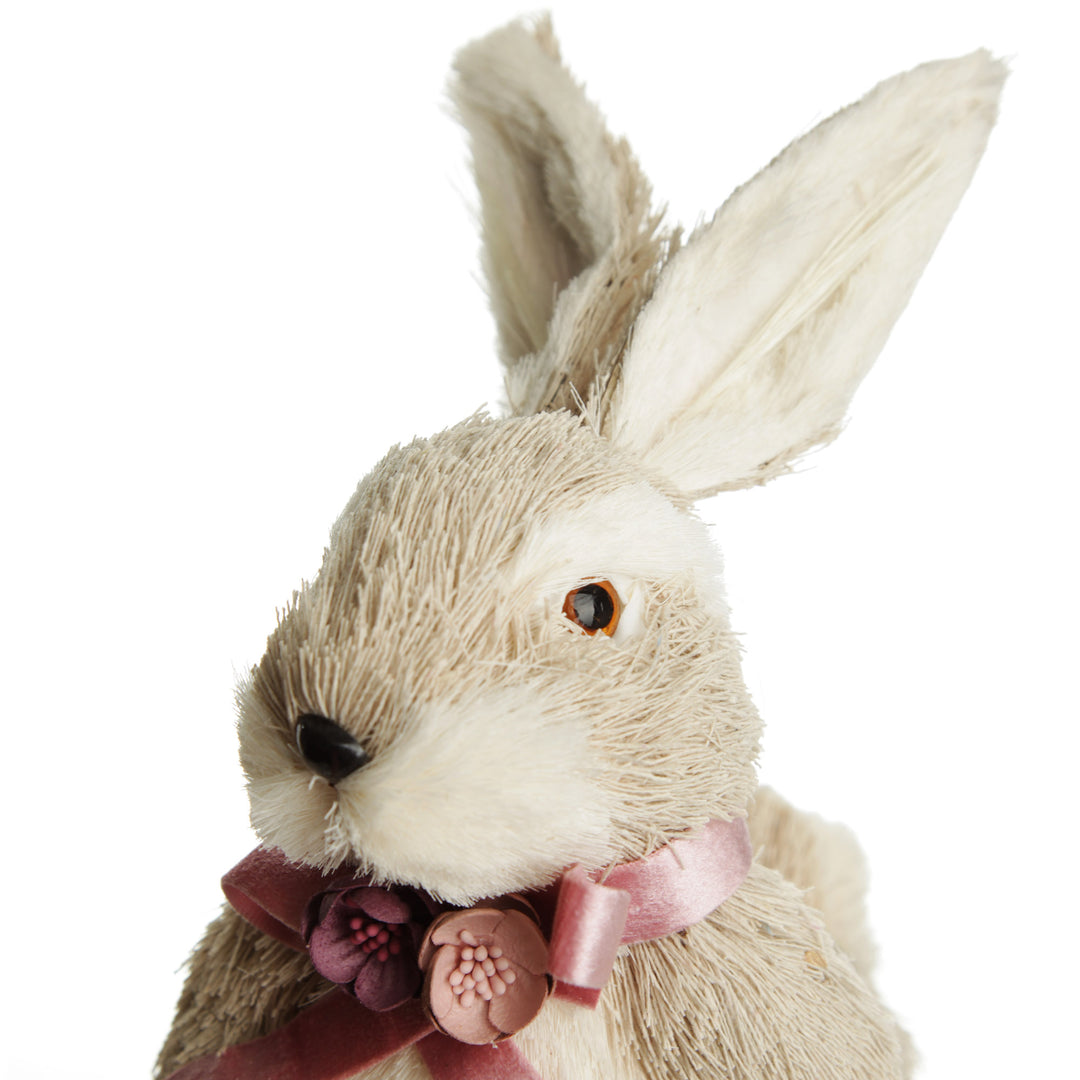 Mrs Bunny Hop Straw Bunny with Pink Neck Tie