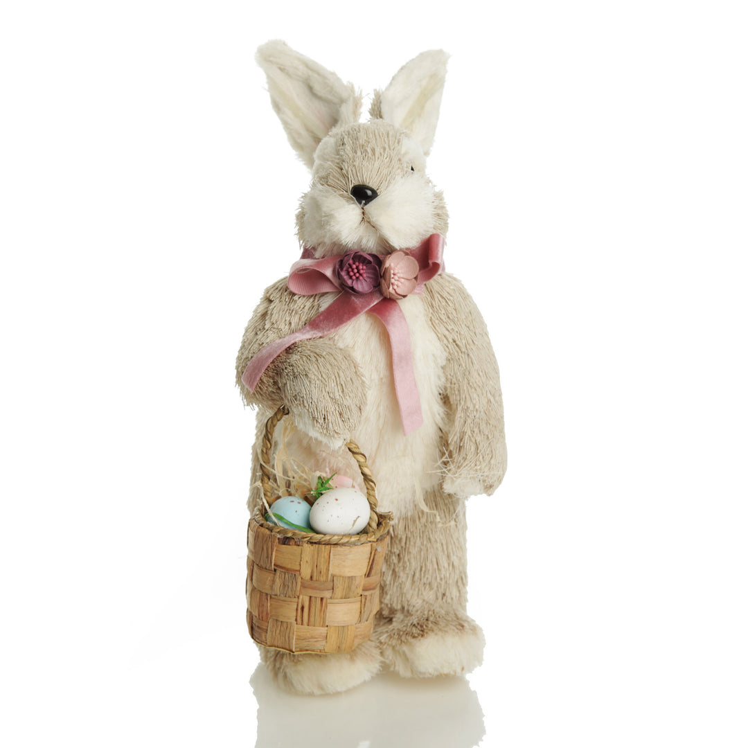 Mrs Bunny Hop Straw Bunny with Pink Neck Tie
