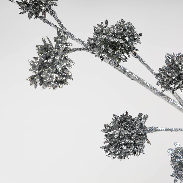 Multi-Pinecone Stem Silver Glitter 68cm